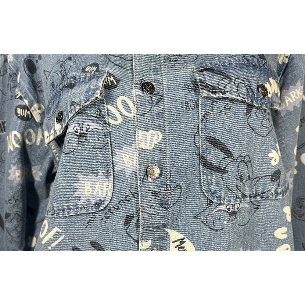 Disney Parks Jean‎ Jacket Adult XL Oversized Blue Denim Critters Pluto Shacket